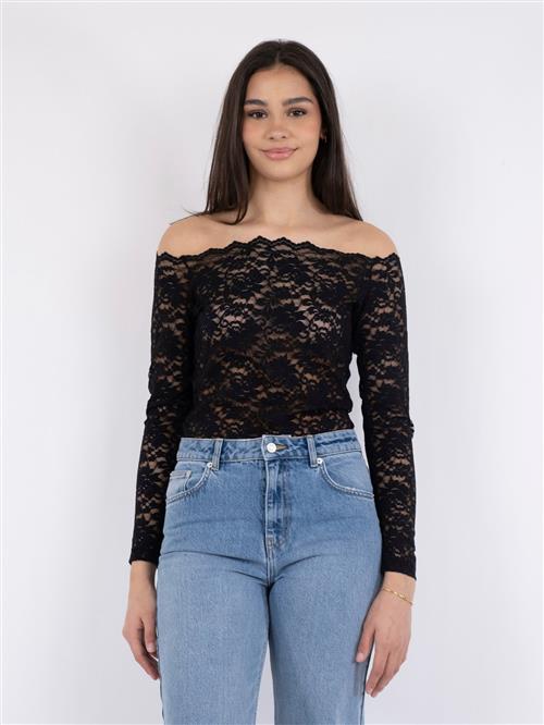 Neo Noir Casadi Lace Flower Blouse Kvinde Black Toppe Str 44 - hos Magasin