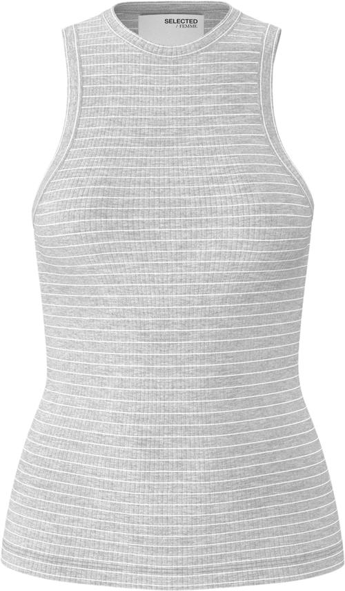 Se Selected Femme Slfanna Oneck Striped Tank TOP NOO Kvinde Grå Tanktoppe Str L - hos Magasin ved Magasin