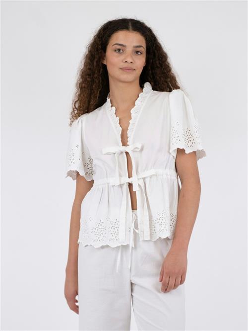 Neo Noir Satsi Embroidery Blouse Kvinde White Kortærmede Bluser Str 40 - hos Magasin