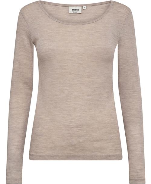 Magasin du Nord Collection Magasin Celia 3 100 RWS Merino Wool Kvinde Sand Melange Langærmede Tshirts Str L Merino