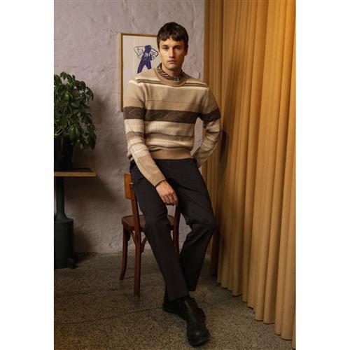 Clean Cut Copenhagen Mark Wool Knit Mand Brown/dark Khaki Stripe Sweaters Str S - hos Magasin