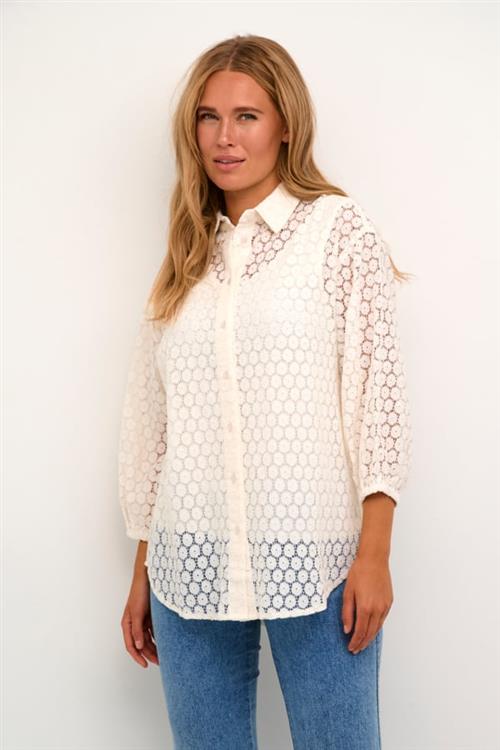 Kaffe Kaloren Lace Shirt Kvinde Chalk Langærmede Skjorter Loose Fit Str 34 - hos Magasin