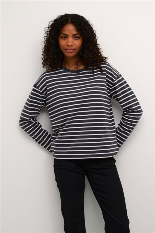 Kaffe Kawinny LS Tshirt Kvinde Black Oyster/ant. White Stripe Langærmede T-shirts Str XS - hos Magasin