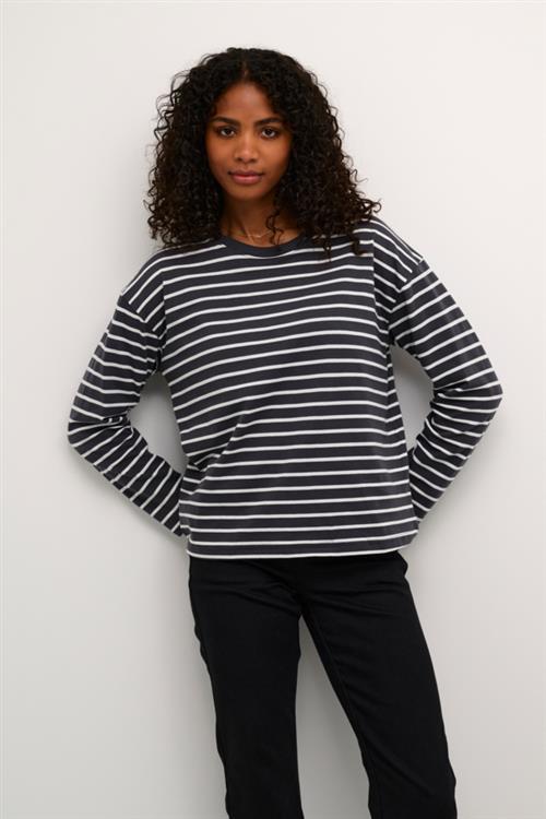 Se Kaffe Kawinny LS Tshirt Kvinde Black Oyster/ant. White Stripe Langærmede T-shirts Str XXL - hos Magasin ved Magasin