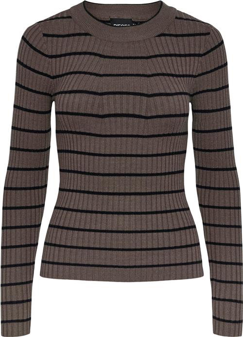 Se Pieces Pccrista LS Oneck Knit Noos BC Kvinde Morel/black Narrow Sweaters Str L - hos Magasin ved Magasin