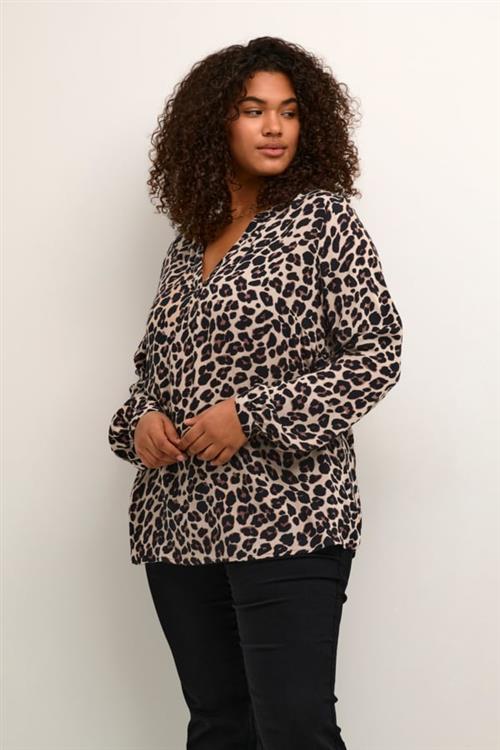 Kaffe Curve Kcmirta Tilly Blouse Kvinde Leopard Print Langærmede Bluser Str 42 - hos Magasin