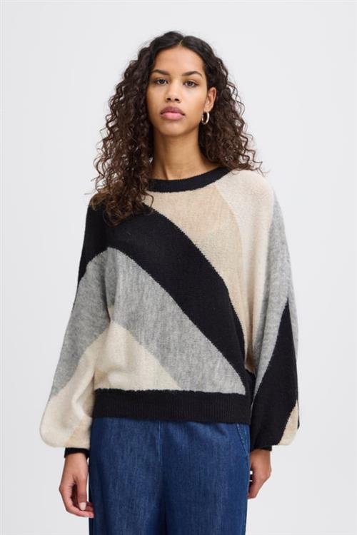 ICHI Ihkamara LS Short2 Kvinde Black Striped Sweaters Str L - hos Magasin