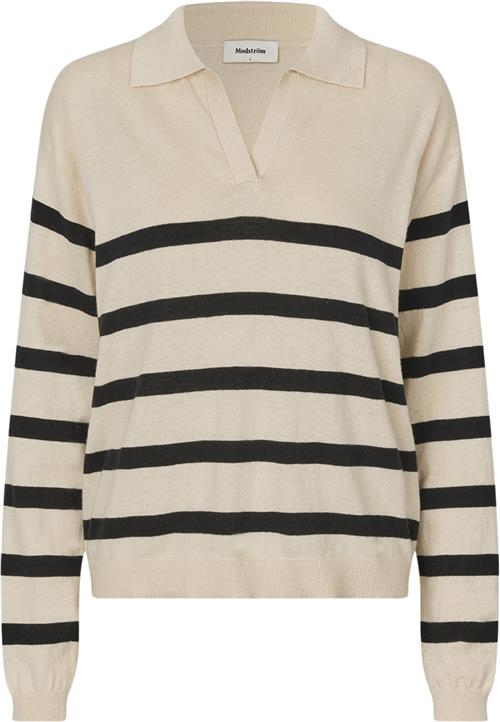 Se Modström Ivorymd Stripe Vneck Kvinde Black Summer Sand Stripe Sweaters Str L - hos Magasin ved Magasin