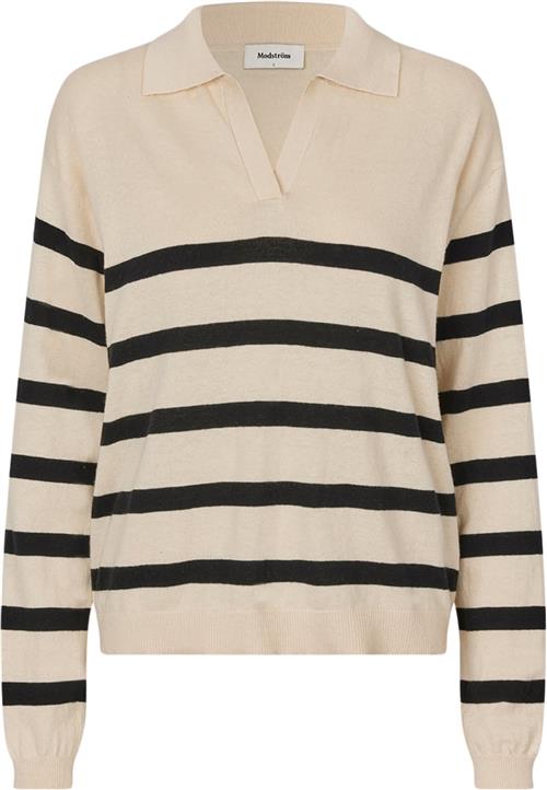 Modström Ivorymd Stripe Vneck Kvinde Black Summer Sand Stripe Sweaters Str XL - hos Magasin