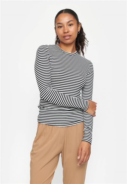 Soft Rebels Srfenja Stripe Oneck Top Kvinde Black Langærmede T-shirts Slim Fit Str L - hos Magasin