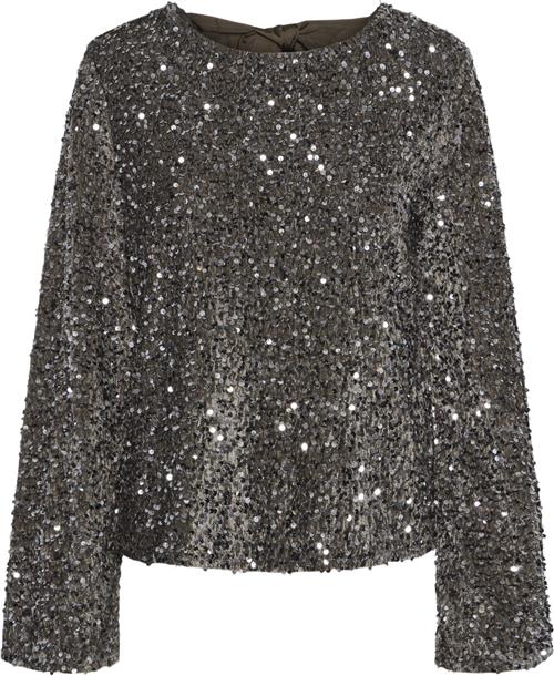 Pieces Pckam LS Deep Back BOW TOP BC Kvinde Morel/silver Sequins Toppe Relaxed Fit Str S - Polyester hos Magasin