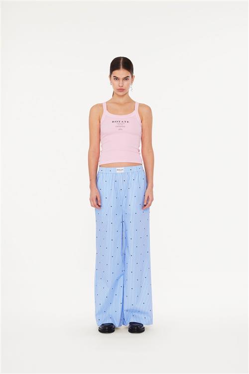 ROTATE Birger Christensen Highwaisted Pants Kvinde Blue Logo Stripe + Serenity Comb. Bukser Med Brede Ben Str S - hos Magasin