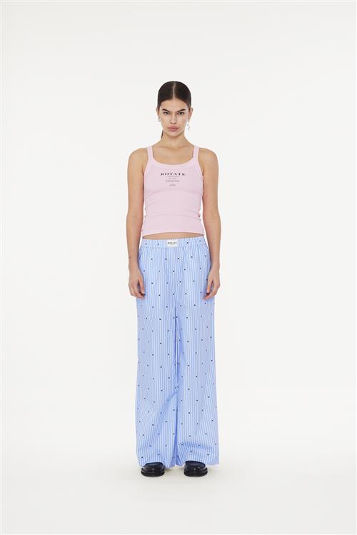 ROTATE Birger Christensen Highwaisted Pants Kvinde Blue Logo Stripe + Serenity Comb. Bukser Med Brede Ben Str M - hos Magasin