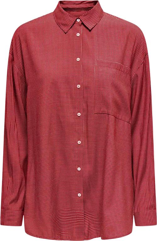 Se ONLY Onlmaggie L/S Check Shirt WVN Kvinde Racing Red/white Langærmede Skjorter Str L - hos Magasin ved Magasin