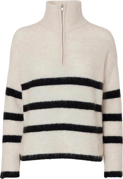 Selected Femme Slfmaline LS Knit Half ZIP Noos Kvinde Birch/black Rullekraver Str S - hos Magasin