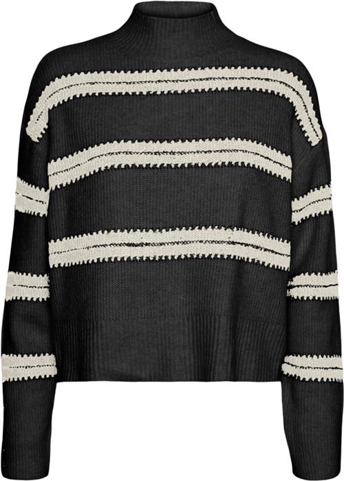 Vero Moda Vmdazzle LS Highneck Pullover GA BO Kvinde Black/w. Birch Sweaters Str S - hos Magasin