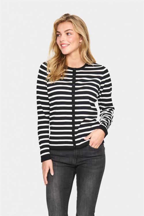 Se Saint Tropez Milasz Striped Cardigan Kvinde Black Mila Stripe Cardigans Regular Fit Str L - hos Magasin ved Magasin