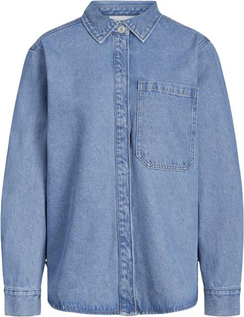 JJXX Jxjama RLX LS Overshirt AW DNM SN Kvinde Medium Blue Denim Langærmede Skjorter Relaxed Fit Str L - Denim hos Magasin