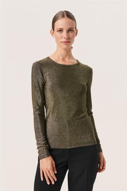 Se Soaked in Luxury Slskylara Round Neck LS Kvinde Gold Langærmede T-shirts Slim Fit Str L - hos Magasin ved Magasin