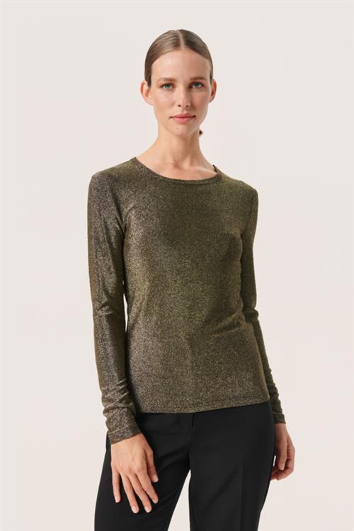 Soaked in Luxury Slskylara Round Neck LS Kvinde Gold Langærmede T-shirts Slim Fit Str XL - hos Magasin