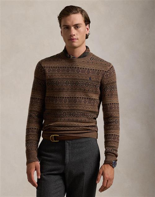 Se Polo Ralph Lauren 2/175 Wool Rws-lsl-plo Mand Camel Combo Sweaters Str S - hos Magasin ved Magasin