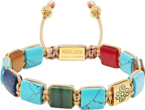 Nialaya The Dorje Flatbead Collection Turquoise, Blue Lapis, Red Jade, Brown L - Armbånd hos Magasin