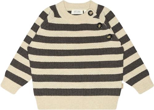 PETIT PIAO Oneck Knit Light Sweater Kvinde Dark Oak/off Whit Cardigans Str 122 cm - Bomuld hos Magasin