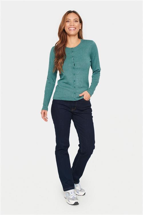 Saint Tropez A8661, Milasz Rneck Cardigan Kvinde Sagebrush Green Melange Cardigans Classic Fit Str M - hos Magasin