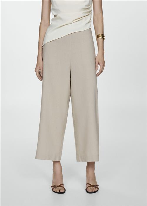 MANGO Wideleg Linen Trousers Kvinde Light Beige Bukser Str XL - hos Magasin