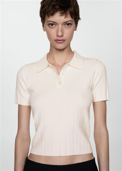 MANGO Poloneck T-shirt Kvinde Light Beige Kortærmet Strik Str S - hos Magasin