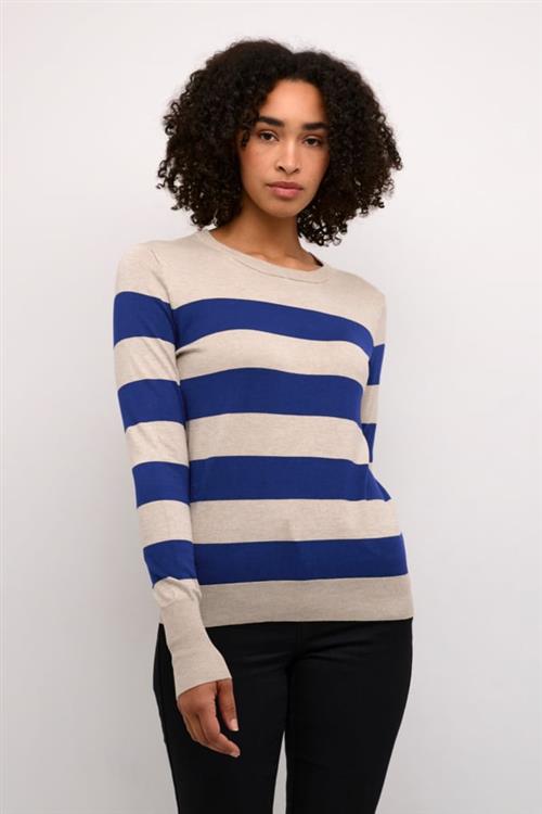 Kaffe Kalizza Striped Knit Pullover Kvinde Blue/feather Gray Mel. Stripe Langærmede Bluser Str L - hos Magasin