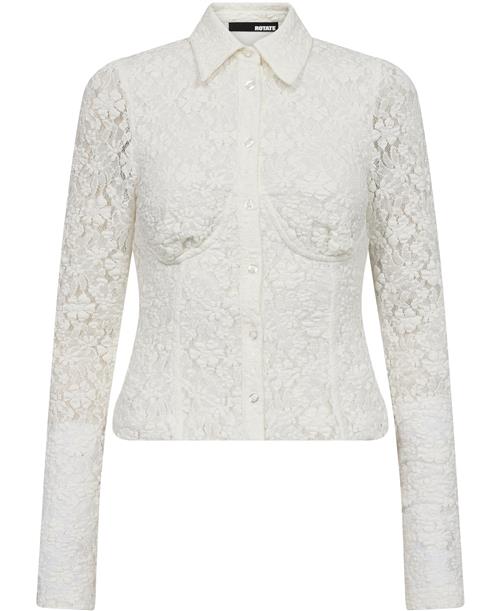 ROTATE Birger Christensen Lace Fitted Shirt Kvinde Bright White Langærmede Bluser Str 42 - hos Magasin