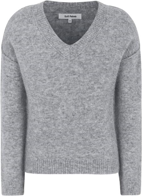 Soft Rebels Srallison Vneck Knit Kvinde Medium Grey Melange Sweaters Str L - Uld hos Magasin