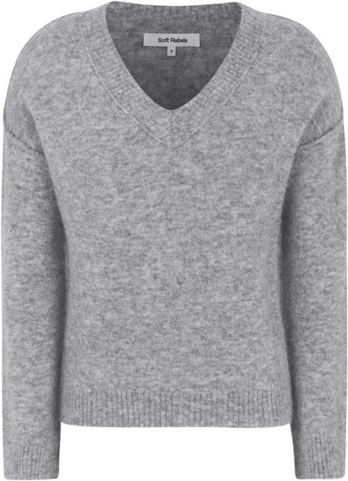 Soft Rebels Srallison Vneck Knit Kvinde Medium Grey Melange Sweaters Str XL - Uld hos Magasin