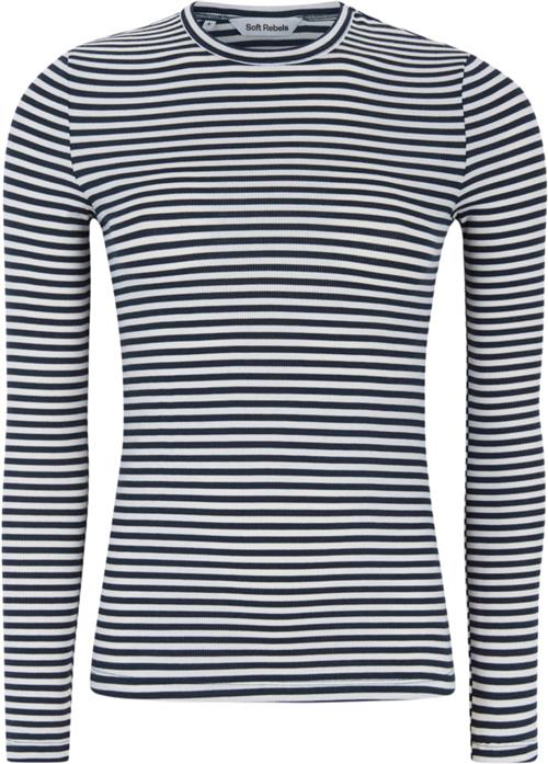 Soft Rebels Srfenja Stripe Oneck Top Kvinde Total Eclipse Langærmede T-shirts Slim Fit Str S - hos Magasin