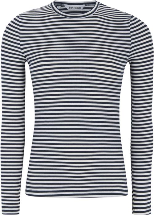 Soft Rebels Srfenja Stripe Oneck Top Kvinde Total Eclipse Langærmede T-shirts Slim Fit Str M - hos Magasin