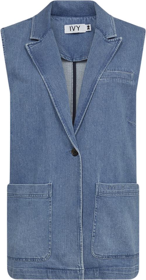 Se IVY Copenhagen Ivyaugusta Boxy Blazer Vest Wash Garda Kvinde Denim Blue Veste Str 36 - hos Magasin ved Magasin