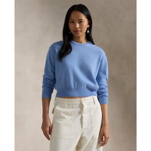 Se Polo Ralph Lauren Woolblend Cropped Crewneck Sweater Kvinde New Litchfield Blue Sweaters Str L - hos Magasin ved Magasin