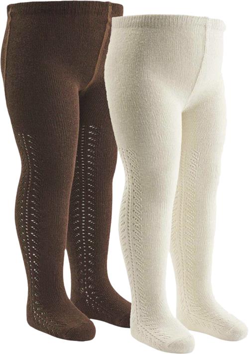 Müsli by Green Cotton Lace Stockings 2pack Str 116/122 - Bark/ Balsam Cream Fleece hos Magasin