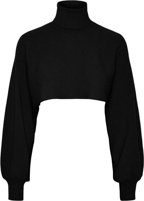 Pieces Pcrue LS Roll Neck Crop ARM Warmer Kvinde Sort Langærmede Bluser Regular Fit Str M - hos Magasin