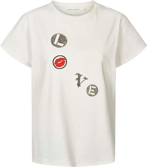 Rabens Saloner Love Patch Tshirt - Ambla Kvinde Chalk Kortærmede T-shirts Str L - hos Magasin