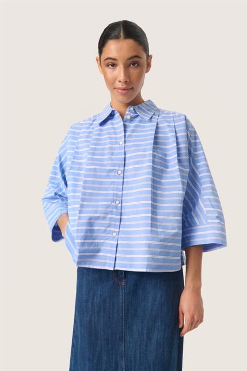 Soaked in Luxury Slmerona Shirt Kvinde Blue And White Stripe Kortærmede Skjorter Str S - hos Magasin