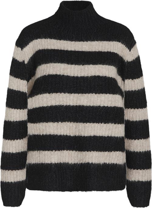 Bruuns Bazaar Syringabbtika Knit Kvinde Black/beige Strip Sweaters Str L - Akryl hos Magasin