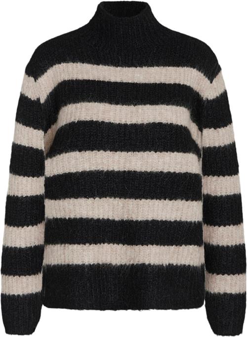 Bruuns Bazaar Syringabbtika Knit Kvinde Black/beige Strip Sweaters Str XL - Akryl hos Magasin