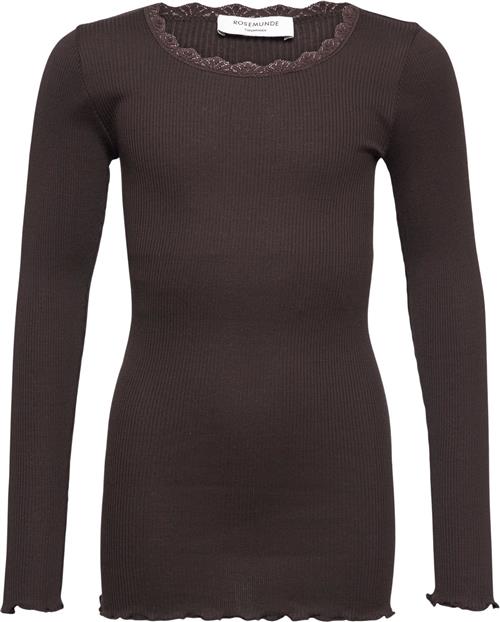 Se Rosemunde Silk Tshirt w/ Lace Str 14 år - Dark Espresso Langærmede T-shirts hos Magasin ved Magasin