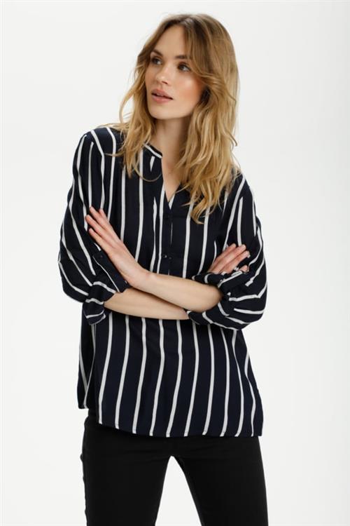 Kaffe Kastridy Blouse Kvinde Midnight Marine/chalk Langærmede Bluser Str 40 - hos Magasin