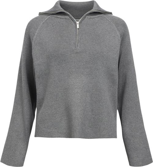 Se Object Objelly RE L/S ZIP Knit Pullover DI Kvinde Medium Grey Melange Toppe Str XS - hos Magasin ved Magasin