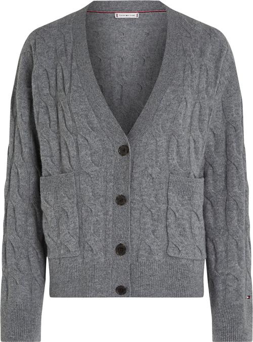 Tommy Hilfiger Soft Wool Cable VNK LS Cardi Kvinde Medium Heather Grey Cardigans Str L - hos Magasin