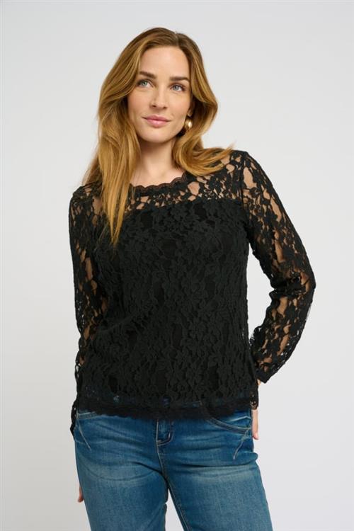 Se Cream Crkit Lace LS Blouse Kvinde Pitch Black Langærmede Bluser Str S - hos Magasin ved Magasin