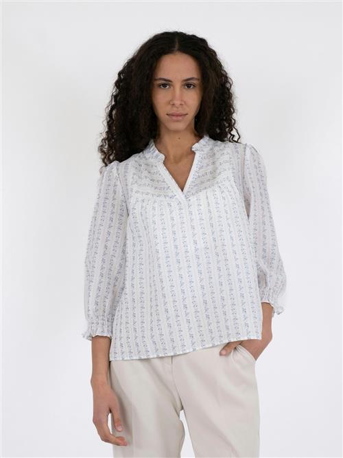 Se Neo Noir Carlie Flower Stripe Blouse Kvinde Blue Langærmede Bluser Str 44 - hos Magasin ved Magasin